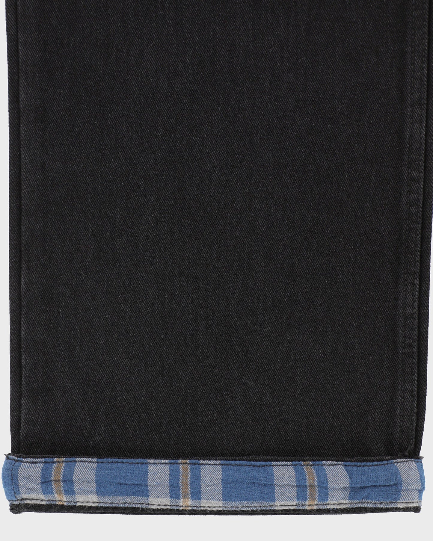 Plaid Contrast Wide Leg Denims - Black