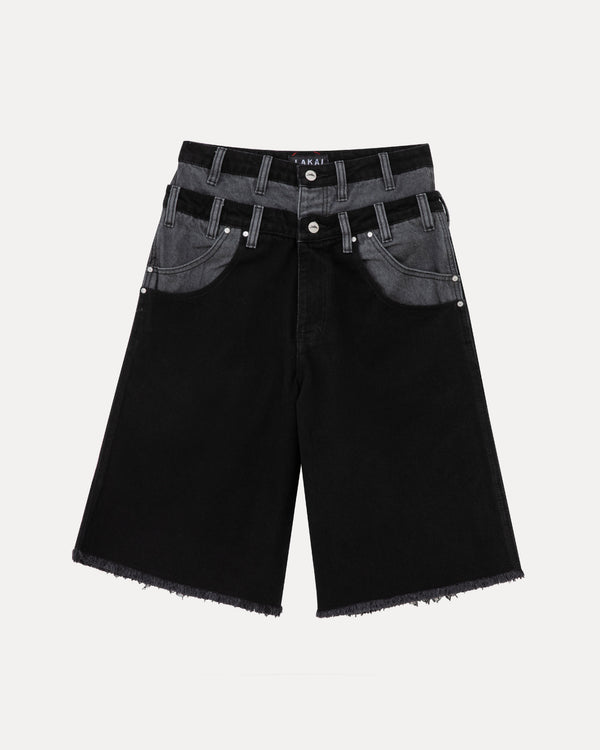 Double-Waisted Jumbo Jorts - Black/Grey