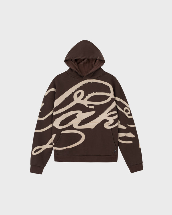 Cursive Pullover Hoodie - Brown