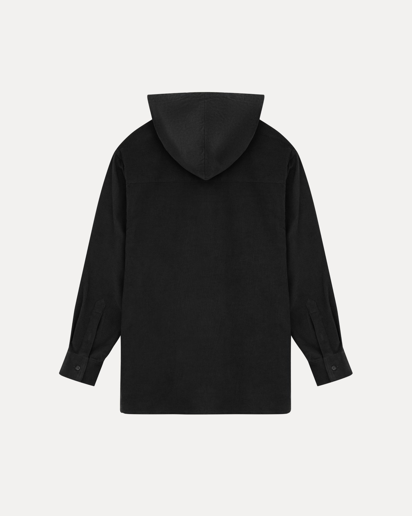 Hooded Corduroy Button Up Shirt - Black