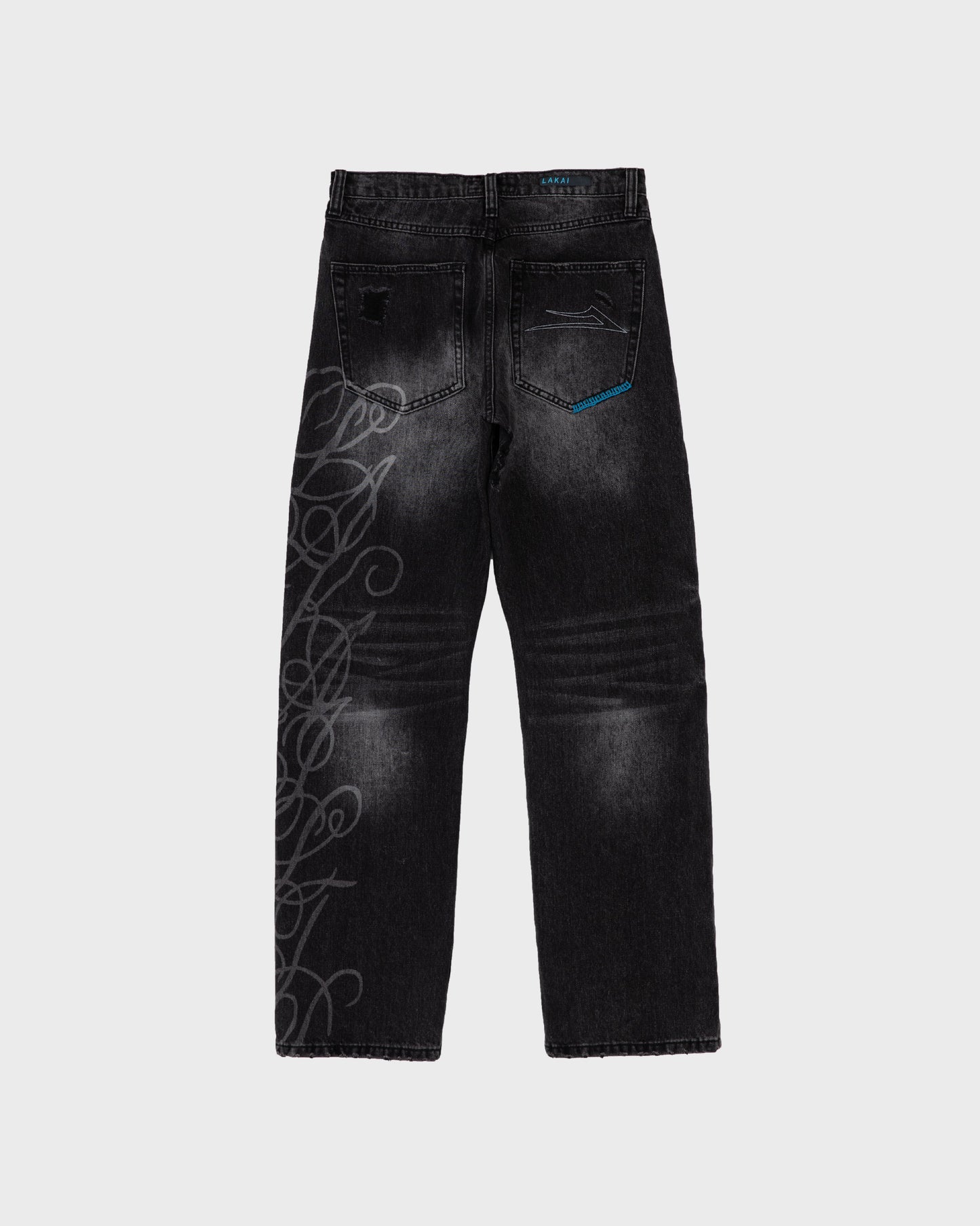 Straight Leg Denims - Distressed/Etched Black