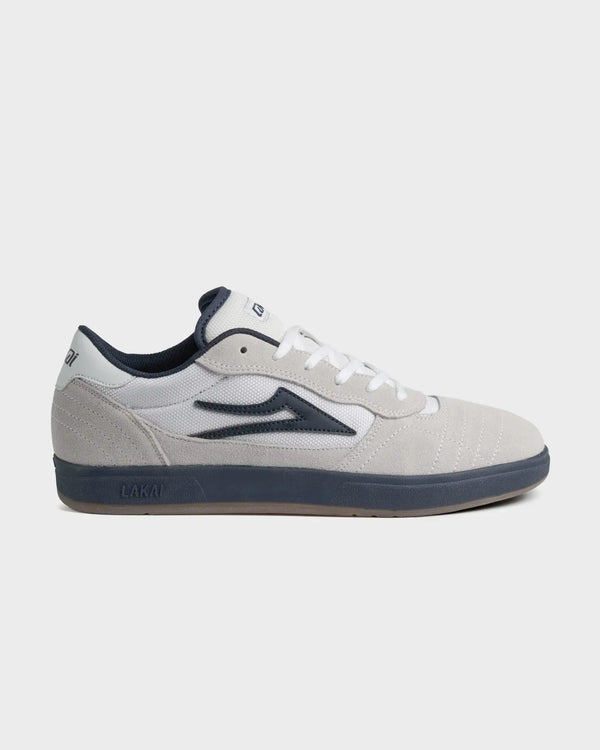 Lakai Cambridge XLK skate shoe in White Suede Navy Gum, side profile