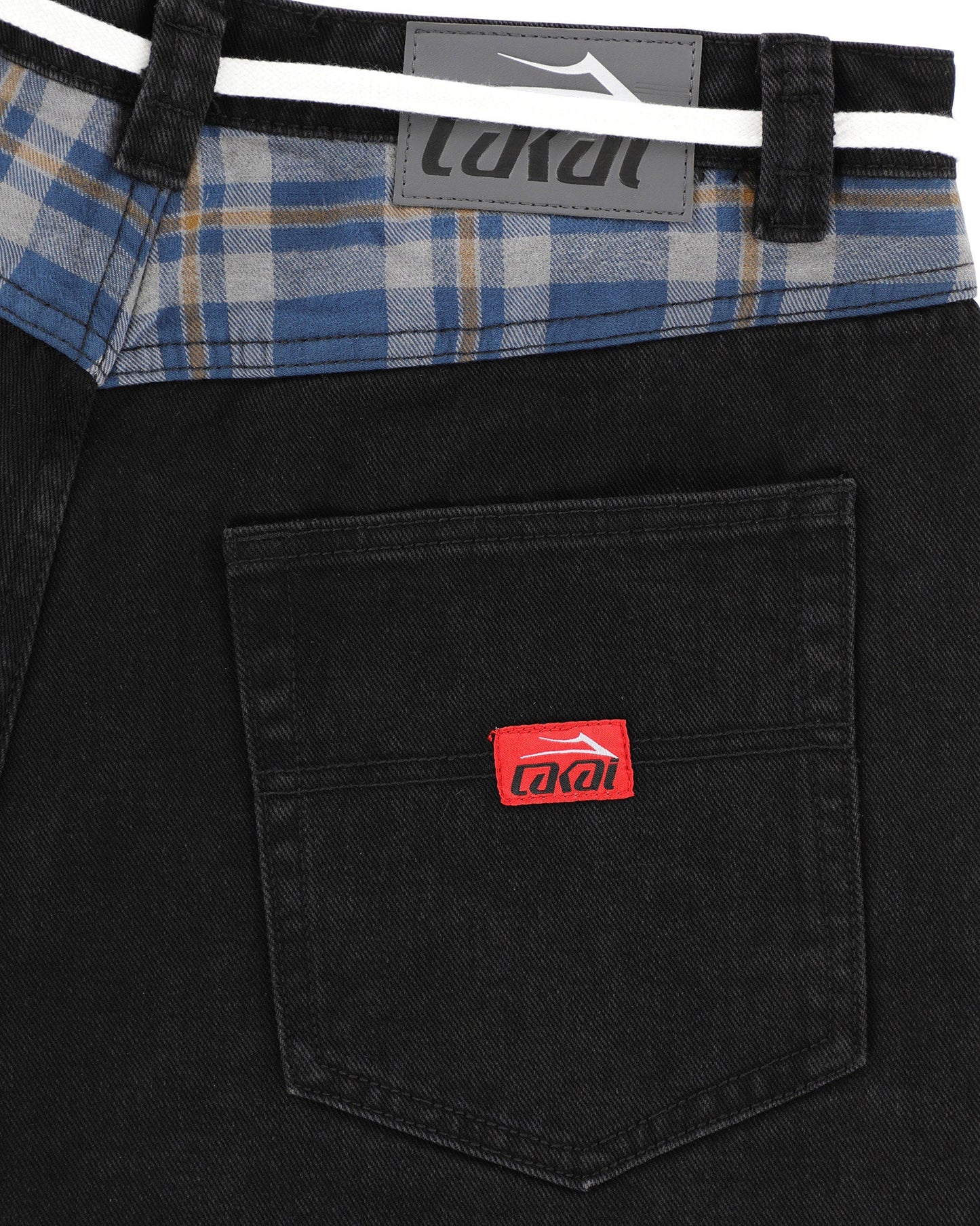 Plaid Contrast Wide Leg Denims - Black