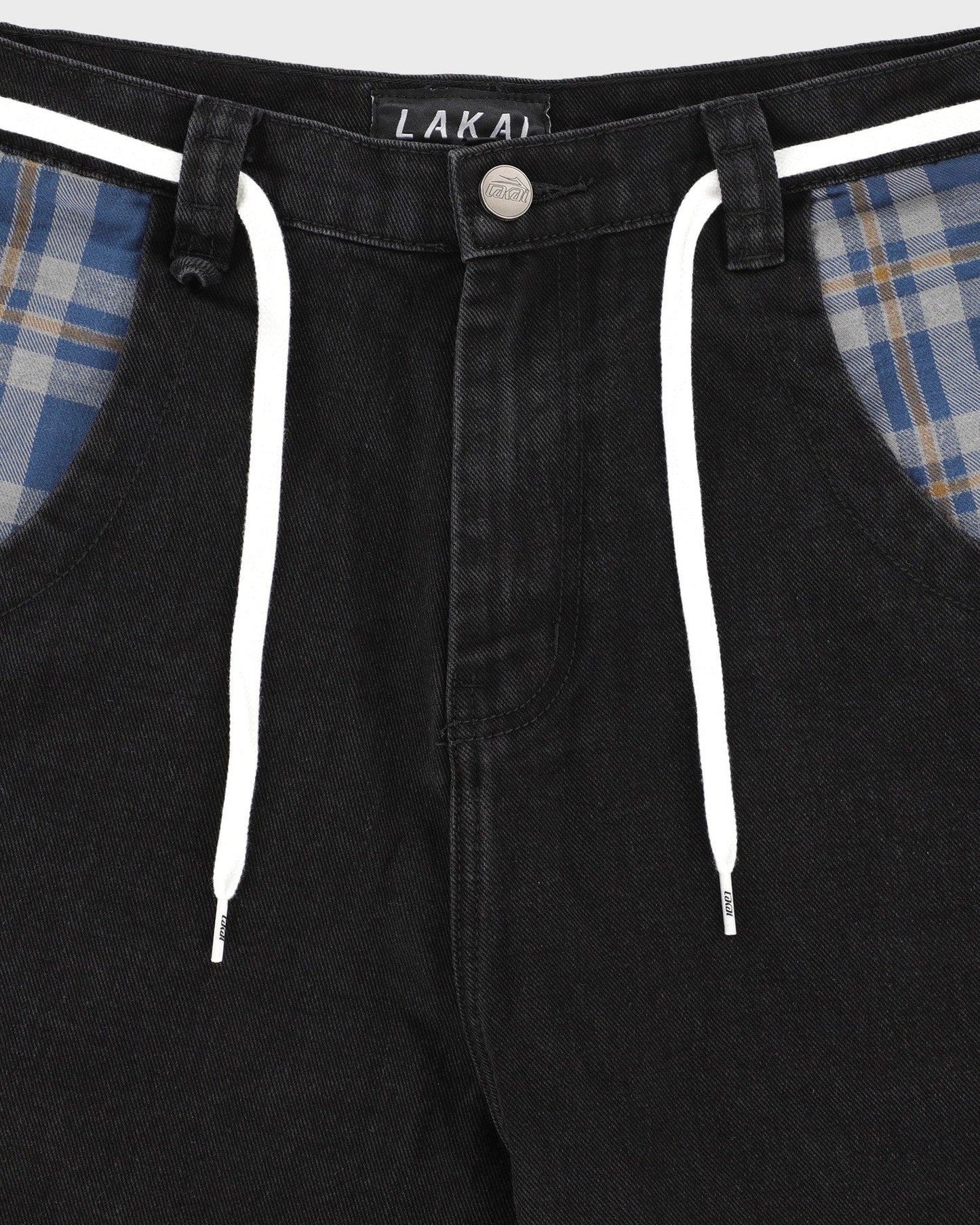 Plaid Contrast Wide Leg Denims - Black