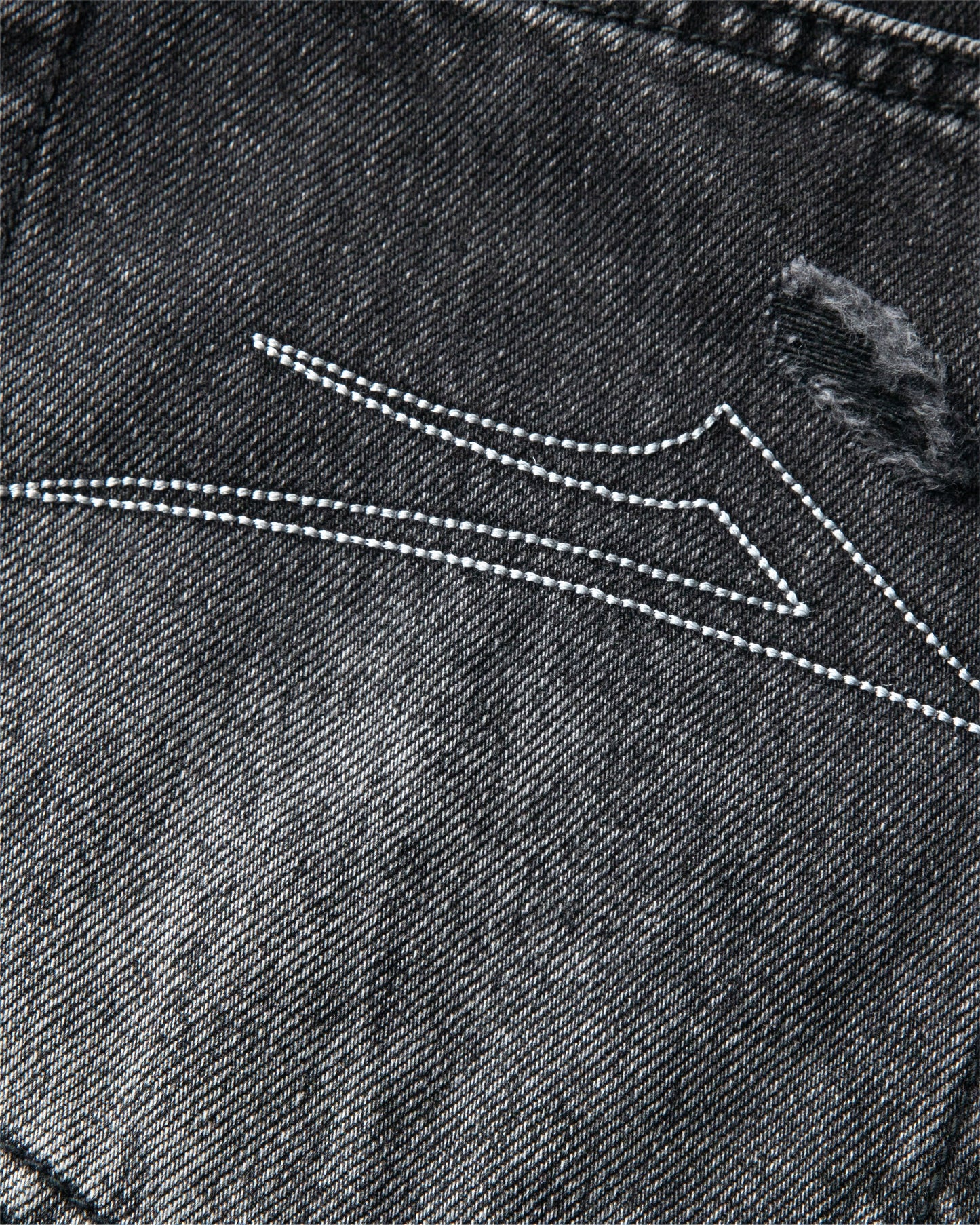 Straight Leg Denims - Distressed/Etched Black