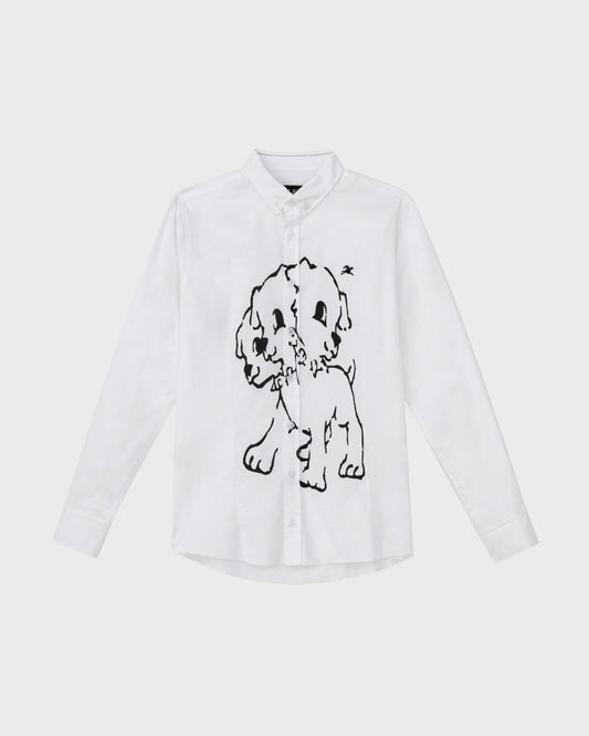 Asymmetrical Placket Cerberus Dress Shirt - White