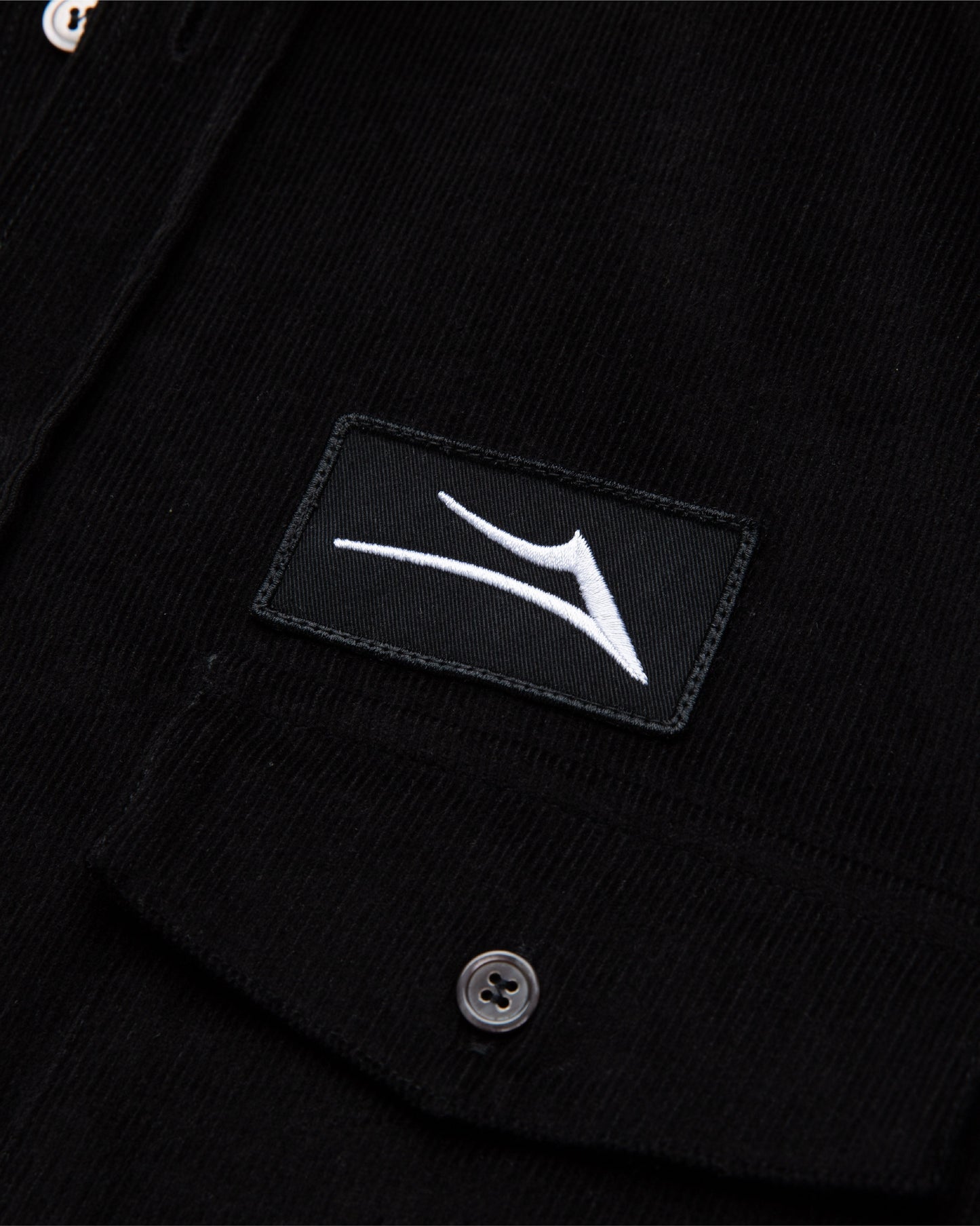 Hooded Corduroy Button Up Shirt - Black