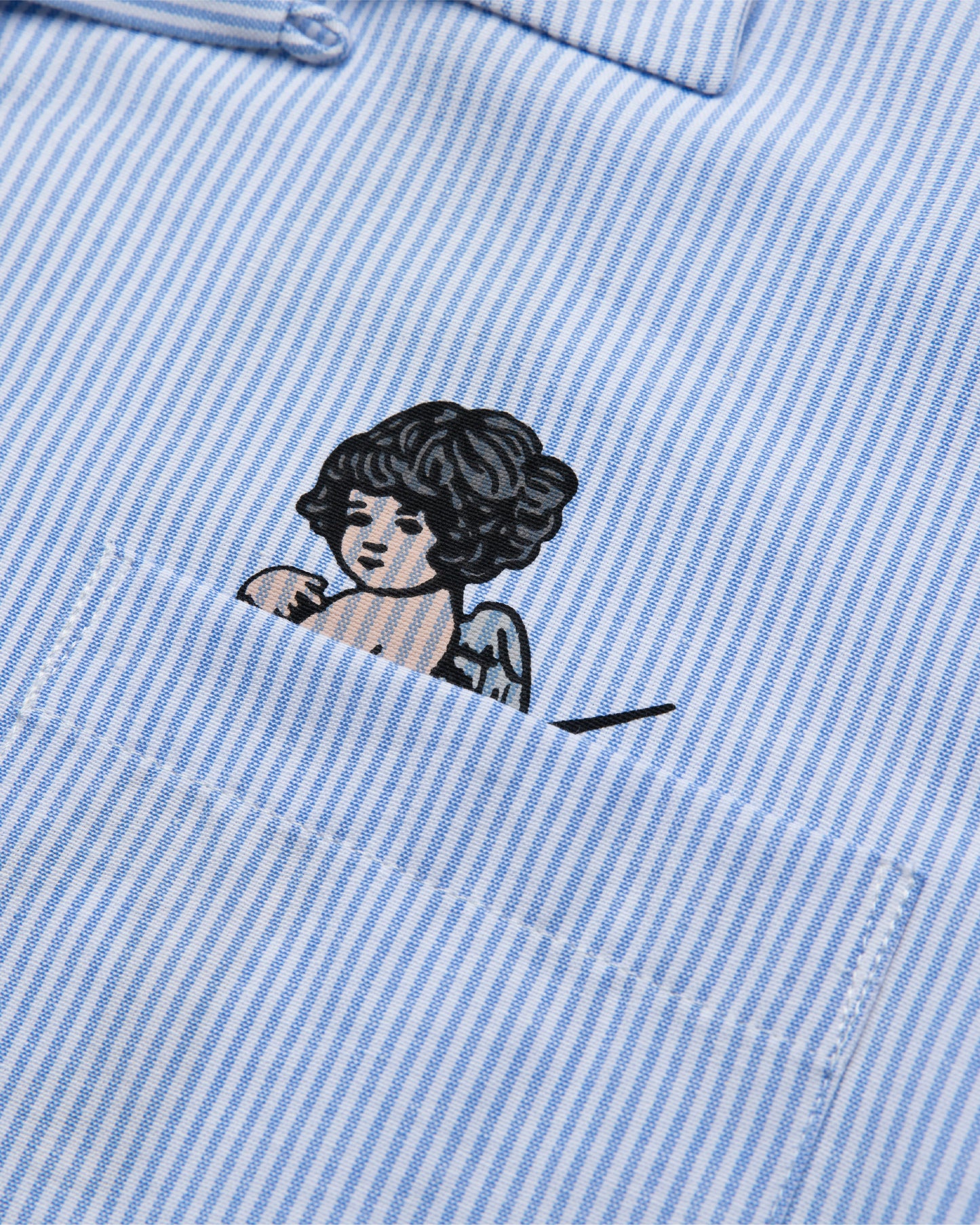 Camp Collar Button Up Shirt - White And Blue Stripe