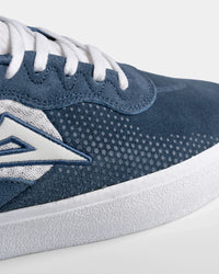 Lakai Essex skate shoe in Light Navy Suede White, toe detail