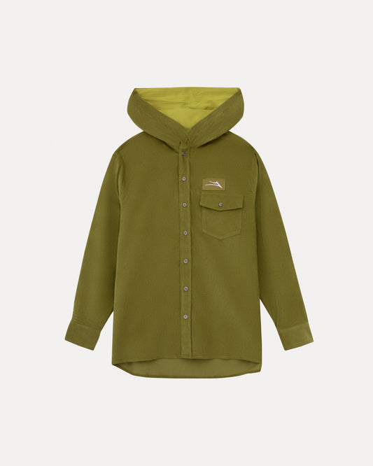 Hooded Corduroy Button Up Shirt - Cypress