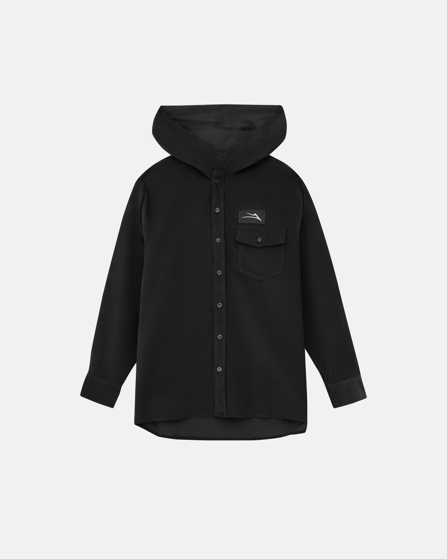 Hooded Corduroy Button Up Shirt - Black