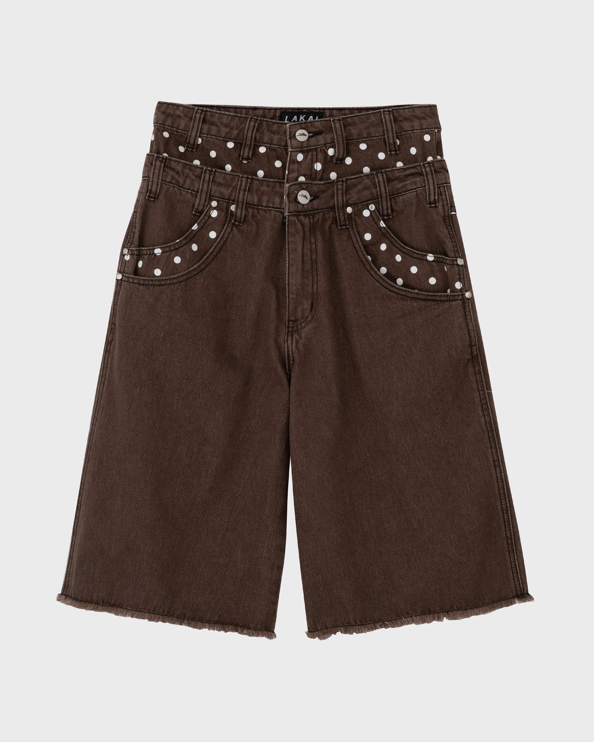 Double-Waisted Jumbo Jorts - Brown/Polka