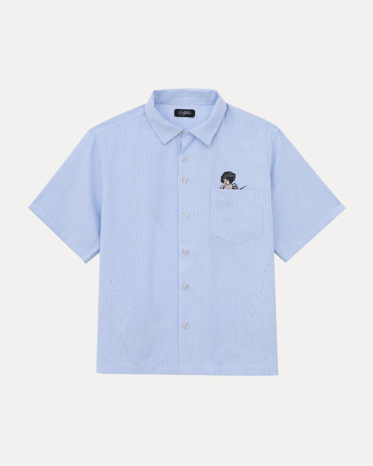 Camp Collar Button Up Shirt - White And Blue Stripe