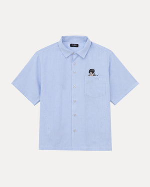 Camp Collar Button Up Shirt - White And Blue Stripe