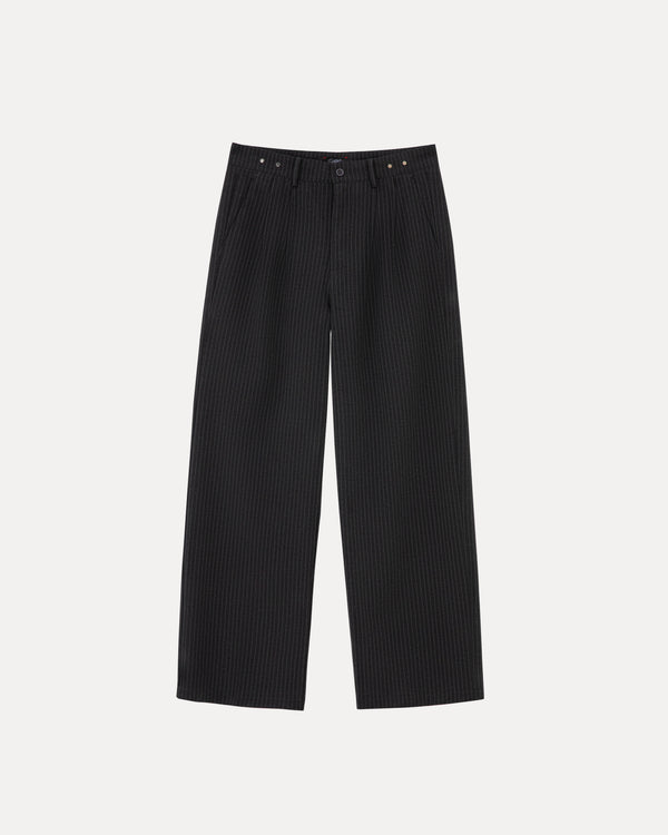 Wide Leg Trousers - Grey Pinstripe