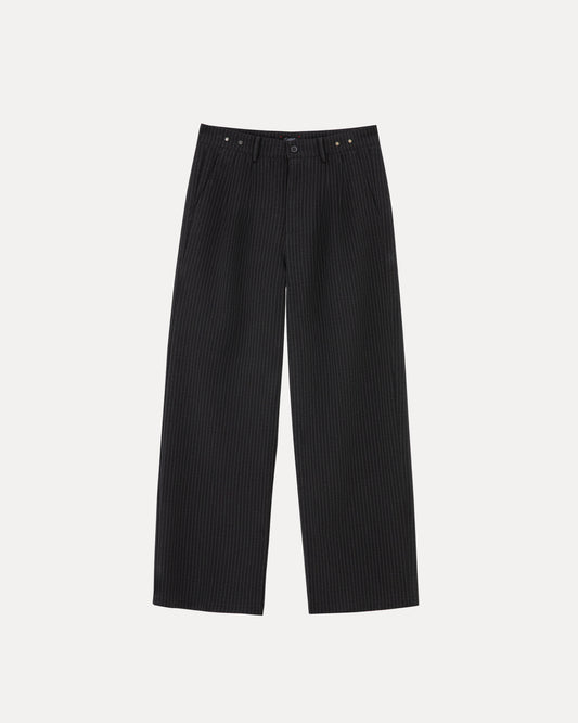 Wide Leg Trousers - Grey Pinstripe