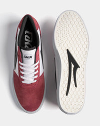 Lakai Manchester skate shoe in Dark Rose White Black, top and outsole view