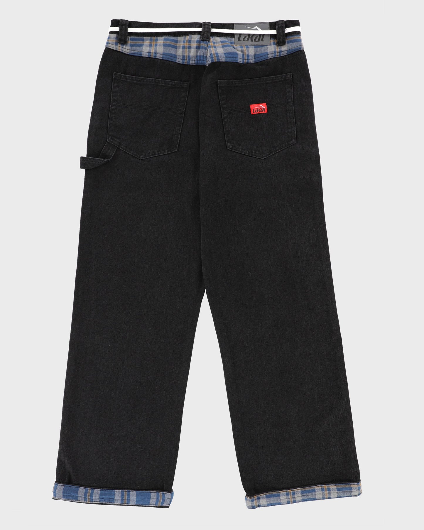 Plaid Contrast Wide Leg Denims - Black
