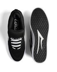 Lakai Aran skate shoe in Black Suede White, top and outsole view