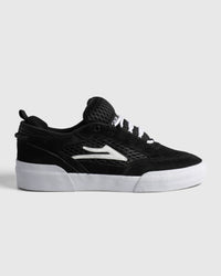 Lakai Aran skate shoe in Black Suede White, side profile