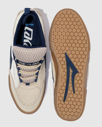 Lakai Aran skate shoe in Whisper White Suede, top and outsole view