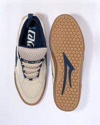 Lakai Aran skate shoe in Whisper White Suede, gum outsole