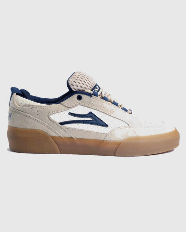 Lakai Aran skate shoe in Whisper White Suede, side profile