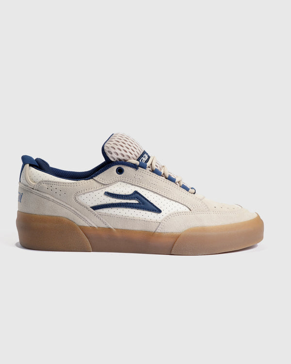 Lakai Aran skate shoe in Whisper White Suede, side profile