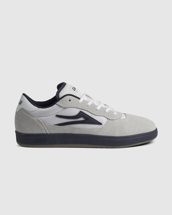 Lakai Cambridge XLK skate shoe in White Suede Navy Gum, side profile