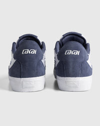 Lakai Essex skate shoes in Light Navy Suede White, heel view