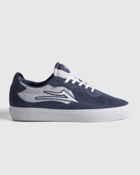 Lakai Essex skate shoe in Light Navy Suede White, side profile