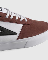 Lakai Manchester skate shoe in Dark Rose White Black, heel and side detail