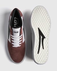 Lakai Manchester skate shoe in Dark Rose White Black, top and outsole view