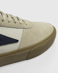Lakai Manchester Elite skate shoe in Whisper White Suede Navy, toe detail