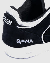 Lakai Telford Low Chris Joslin skate shoe in Black White, heel and side detail