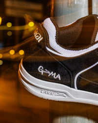 Skater wearing Lakai Telford Low Chris Joslin skate shoes in Black White