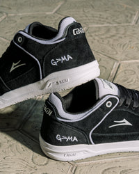 Skater wearing Lakai Telford Low Chris Joslin skate shoes in Black White