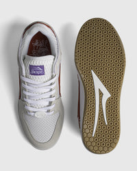 Lakai x Jacker Telford Low Elite skate shoe in White Suede, top and outsole view