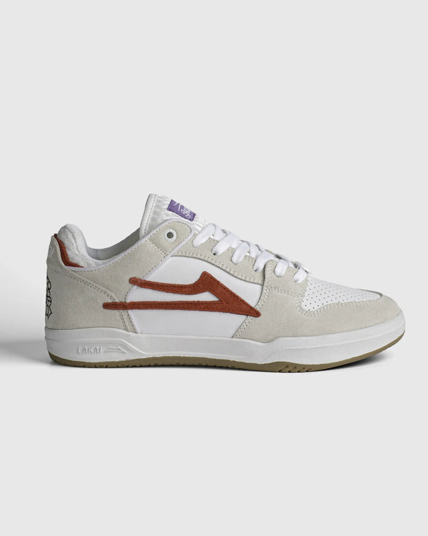 Lakai x Jacker Telford Low Elite skate shoe in White Suede, side profile