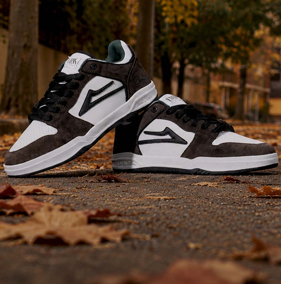Lakai Telford Low Evon Martinez skate shoes on autumn leaves